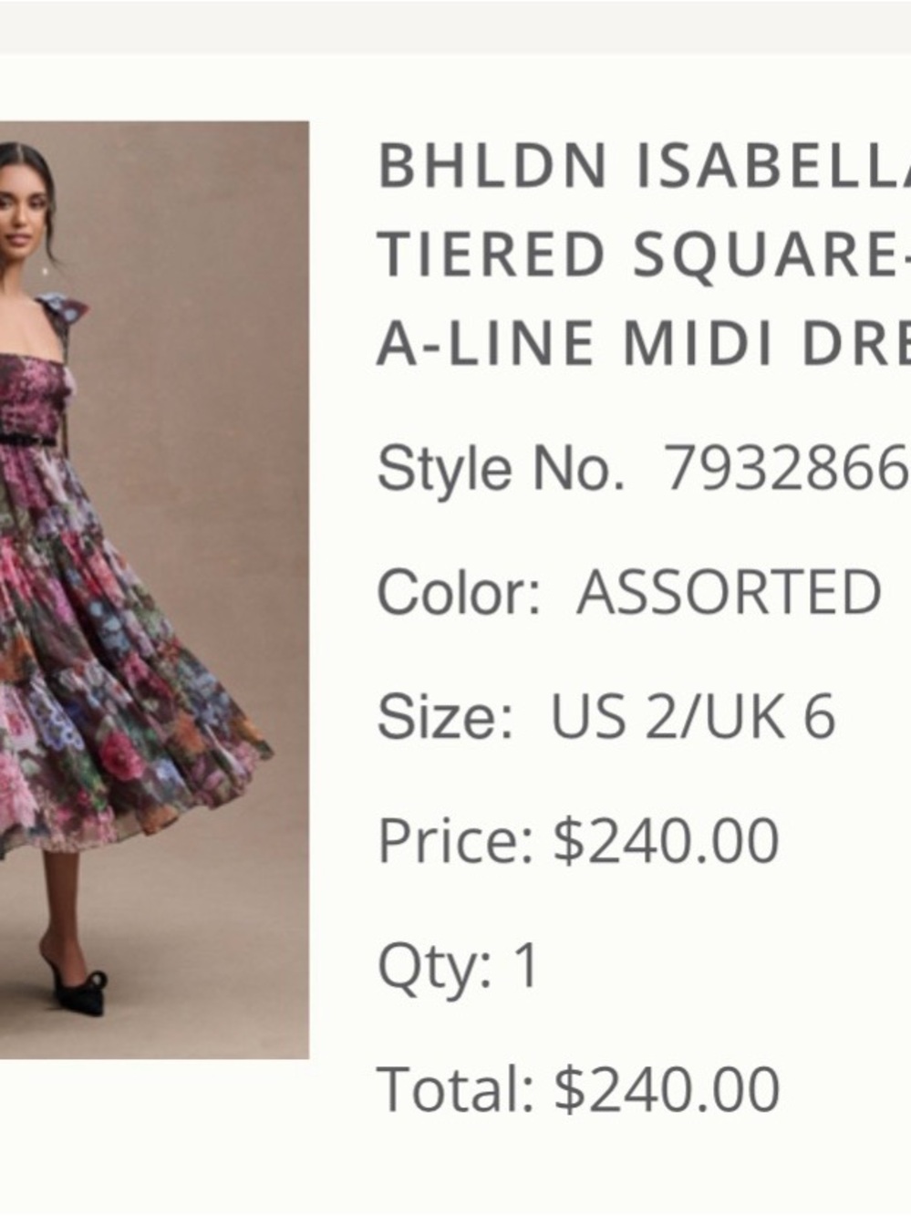 BHLDN Multi-Color Floral Tiered Square-Neck Midi Dress